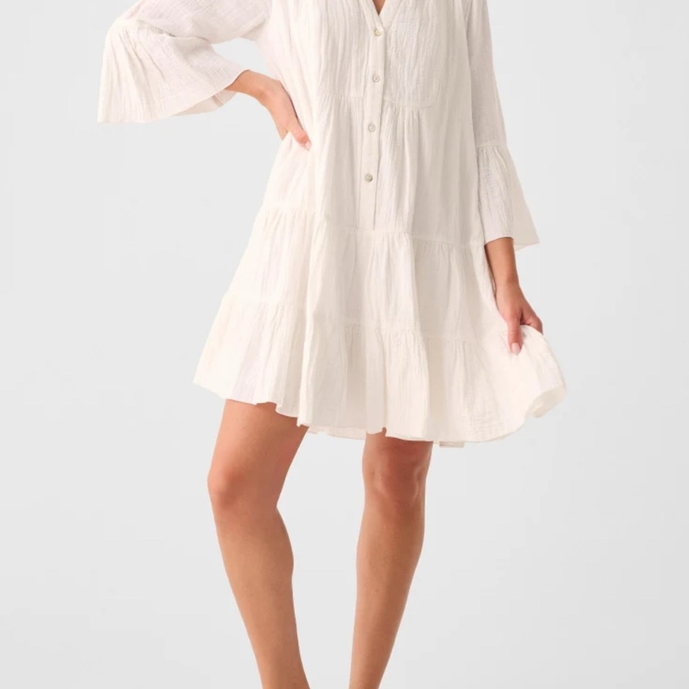 🌿 Faherty Dune Cotton Gauze Kasey Dress – XS / White